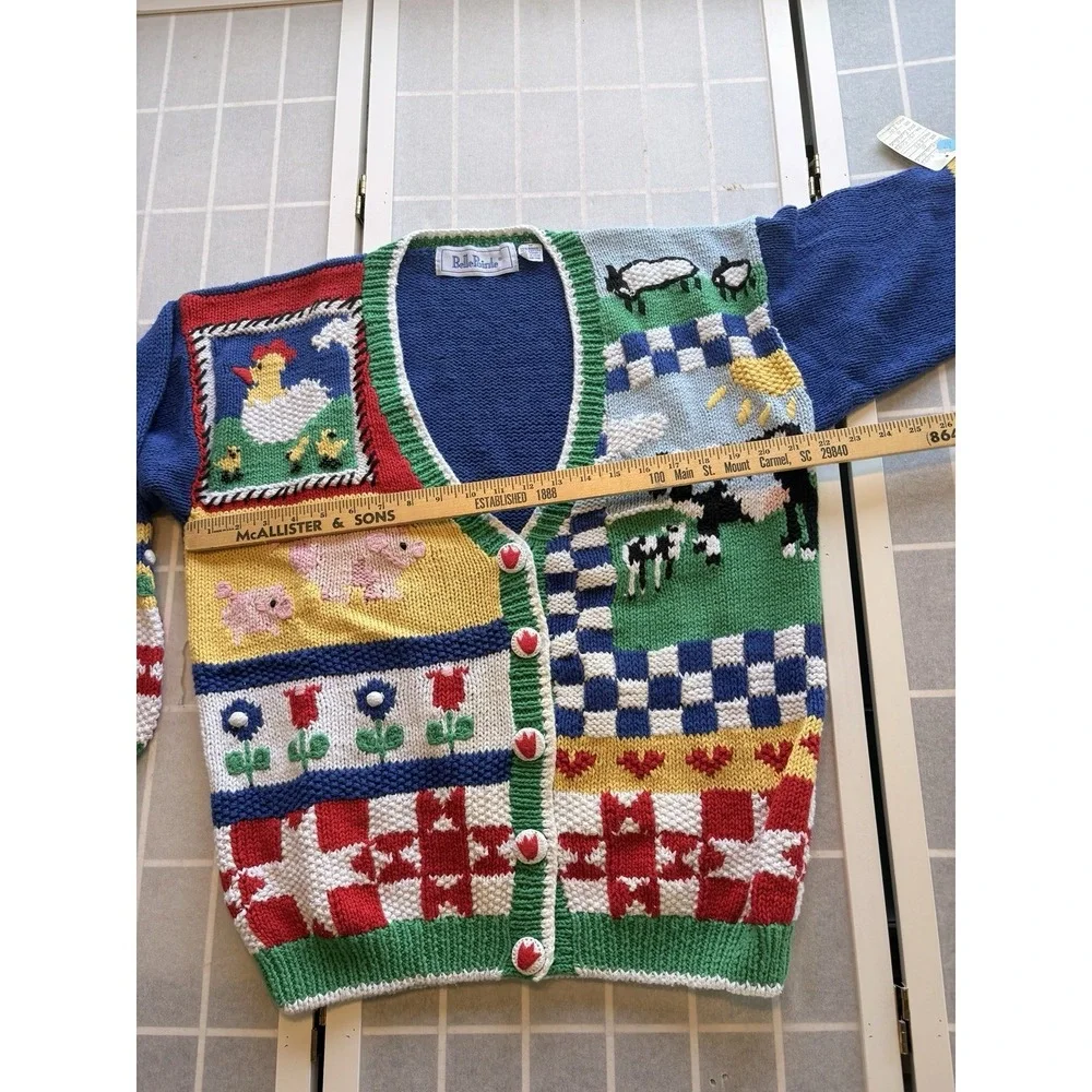 NWT Vintage Tacky Novelty Teacher Farm Pig Cow Cardigan BellePointe Granny SzM